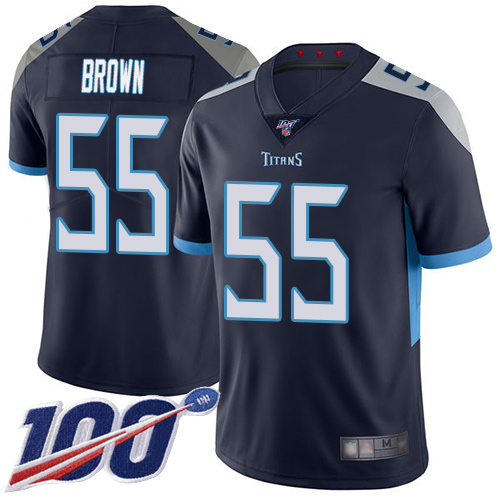 Tennessee Titans Limited Navy Blue Men Jayon Brown Home Jersey NFL Football #55 100th Season Vapor Untouchable